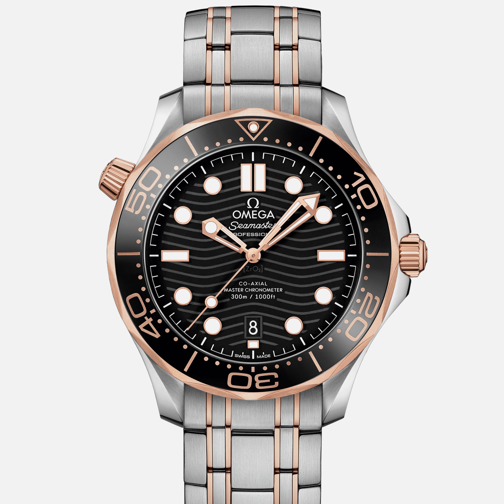 Seamaster Diver 300M Co-Axial Master Chronometer 42mm Two-Tone Sedna Gold Black Dial On Bracelet(1:1 replica)