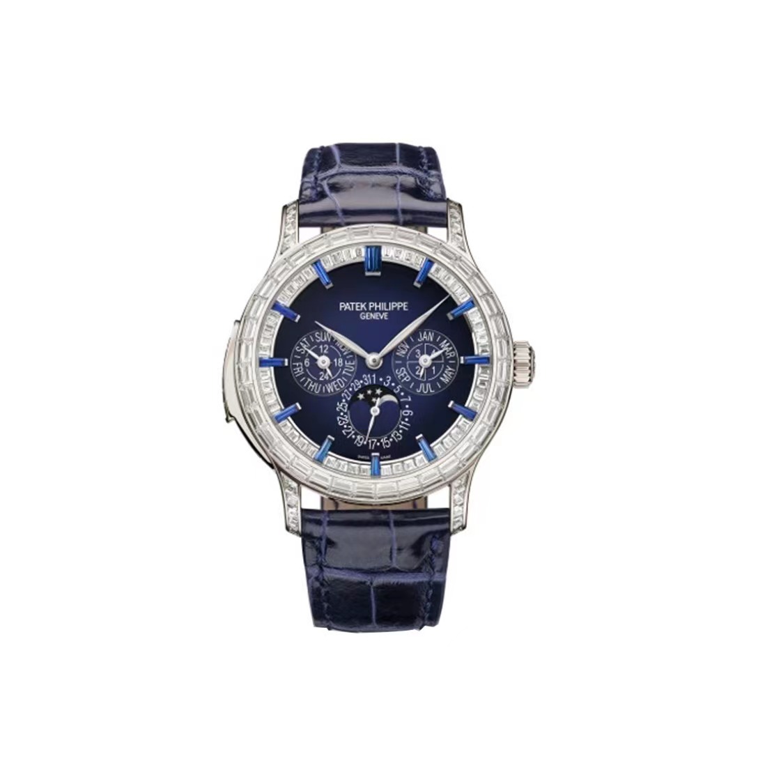 PATEKPHILIPPE Super Complication Chronograph Date Display Automatic Mechanical Movement Diamond Case Swiss Watch 42*12.28mm Men's Dark Blue 5374/300P-001(1:1 replica)