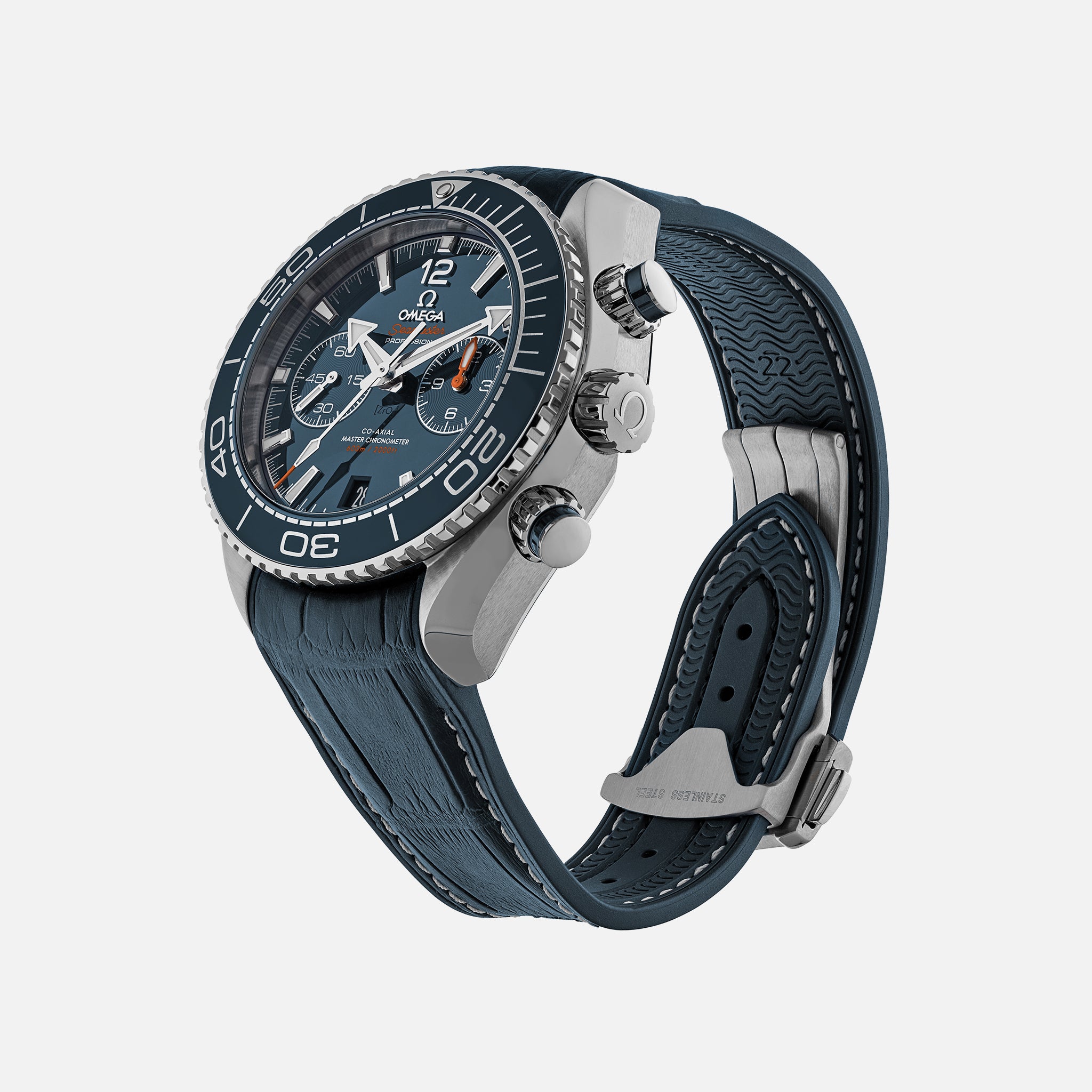 Seamaster Planet Ocean 600M Co-Axial Master Chronometer Chronograph 45.5mm Blue Dial On Leather Strap With Rubber Lining(1:1 replica)