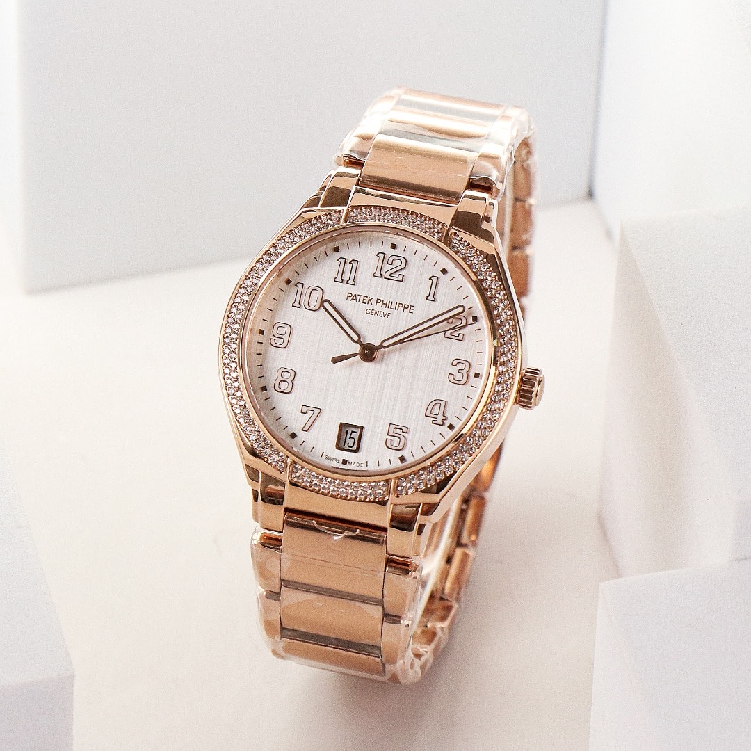 Fake Diamond Watch Replica Patek Philippe Twenty~4 Ladies Rose Gold Silver Dial 7300/1200R-010(1:1 replica)