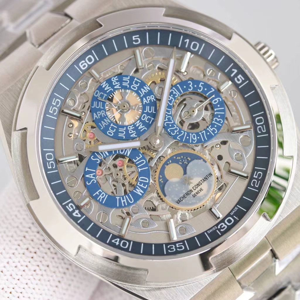 Fake Vacheron Constantin Replica Watch Overseas perpetual calendar ultra-thin skeleton Boutique Exclusive 41.5 MM WHITE GOLD 4300V/220G-B946(1:1 replica)