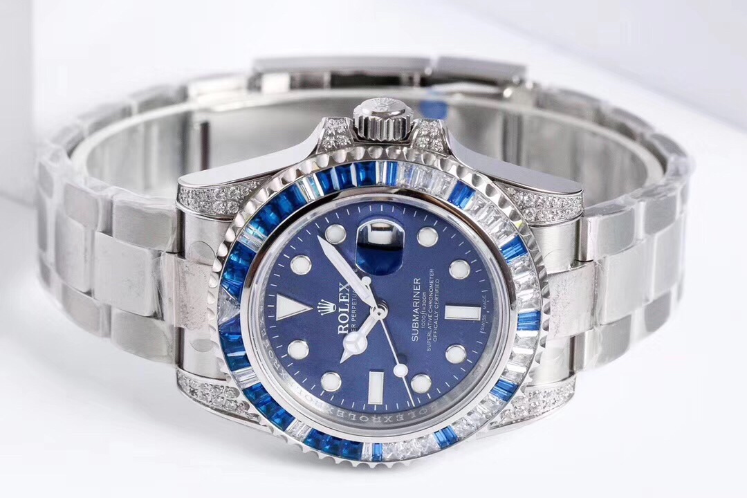 Rolex Submariner Customized with Diamonds-Blue Diamonds-40MM(1:1 replica)
