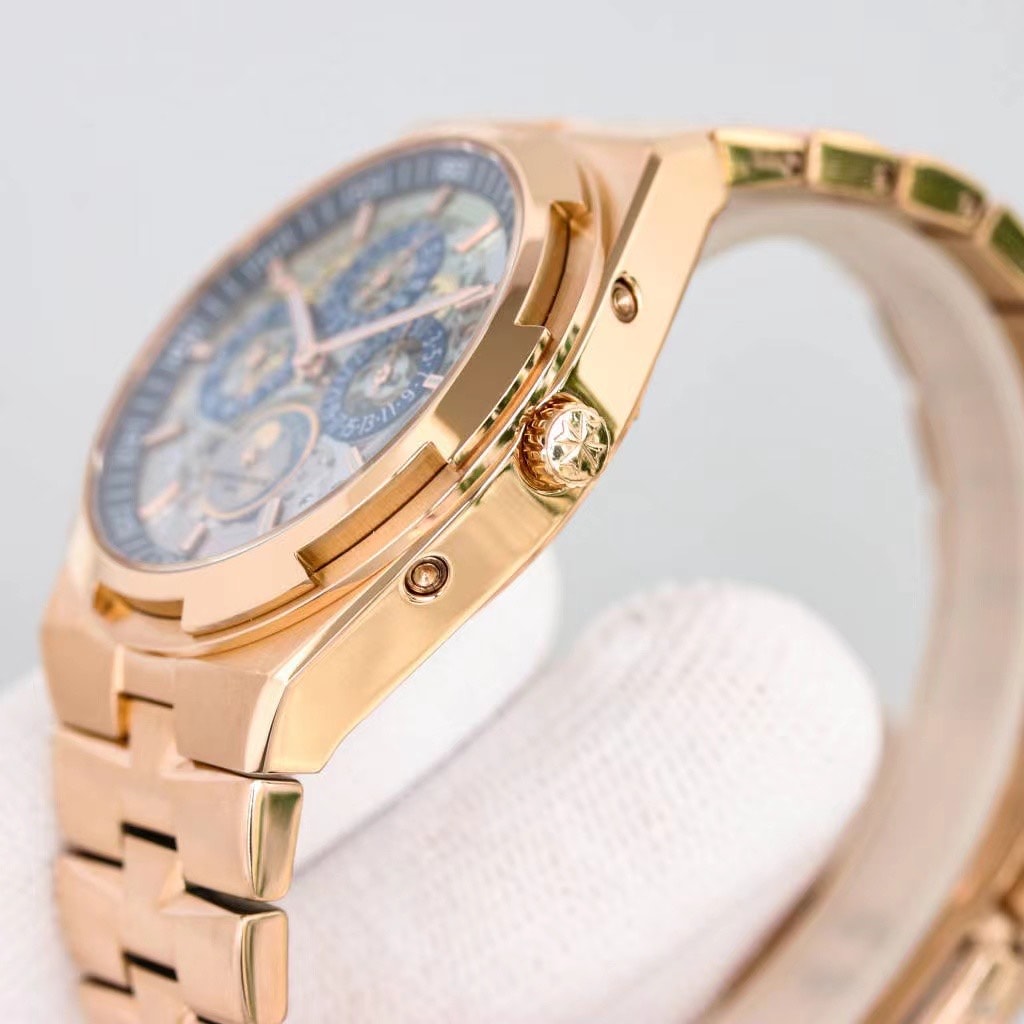 Fake Vacheron Constantin Replica Watch Overseas perpetual calendar ultra-thin skeleton Boutique Exclusive 41.5 MM PINK GOLD 4300V/220R-B547(1:1 replica)