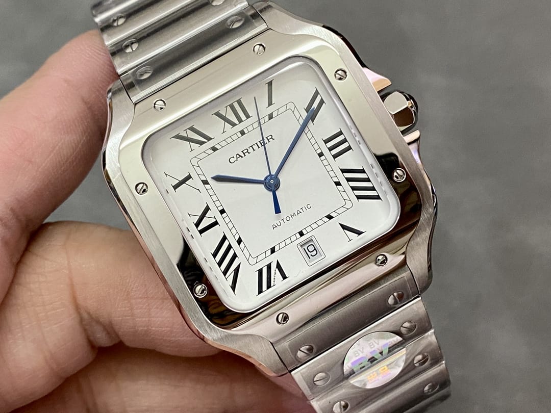 Fake cartier watch Santos large model mechanical movement Silver Dial Stainless Steel WSSA0018 BVF(1:1 replica)