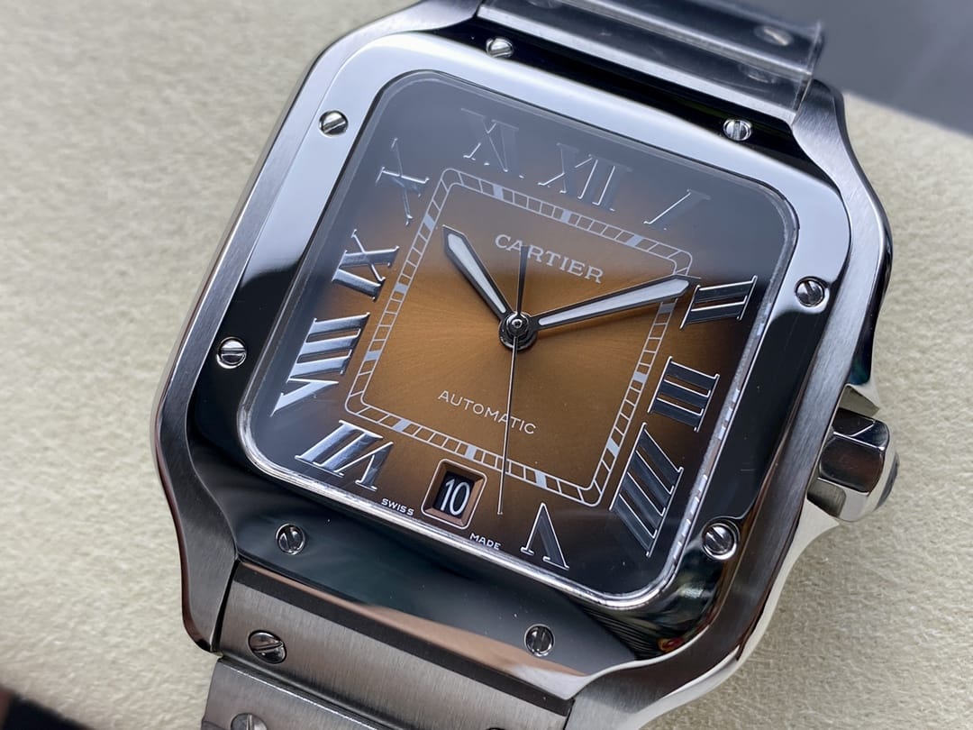 Fake Cartier Watch Santos de Cartier Large Steel Brown Dial WSSA0064-TW(1:1 replica)