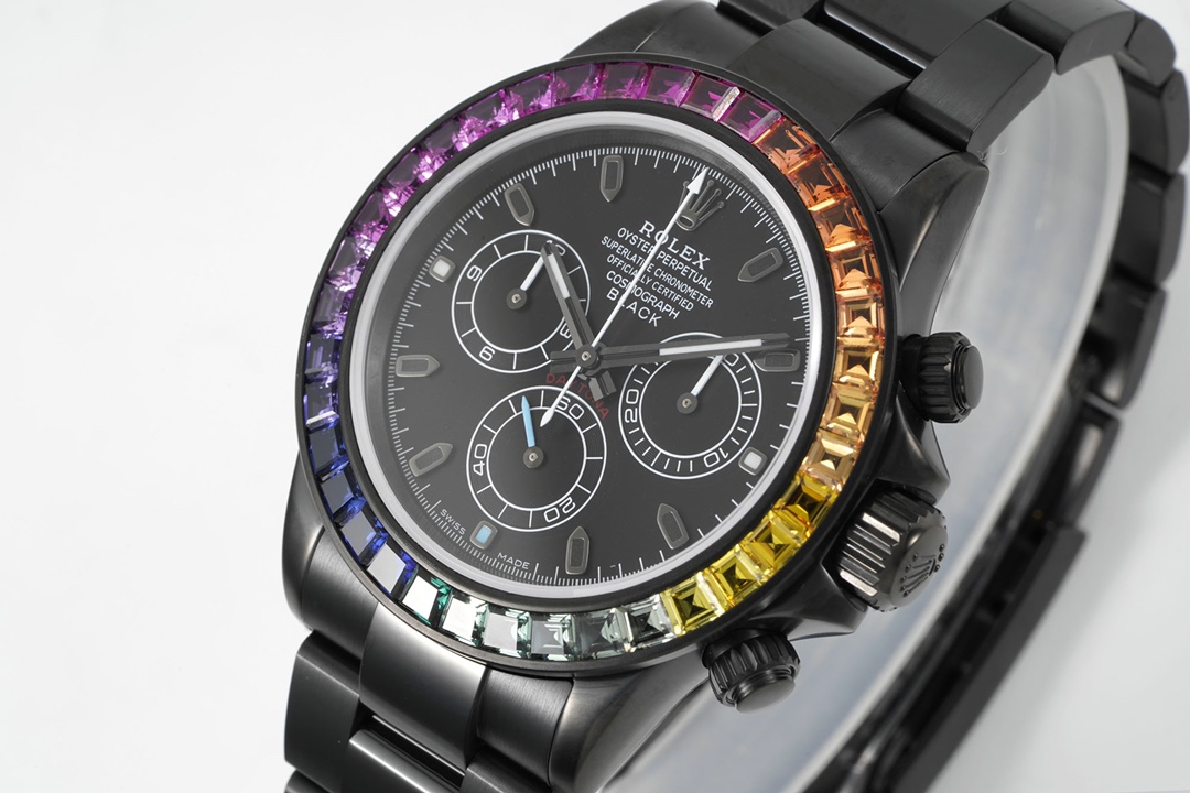 Rolex Daytona Blaken with Black DLC Coating - Modified Rainbow Diamond - Black(1:1 replica)