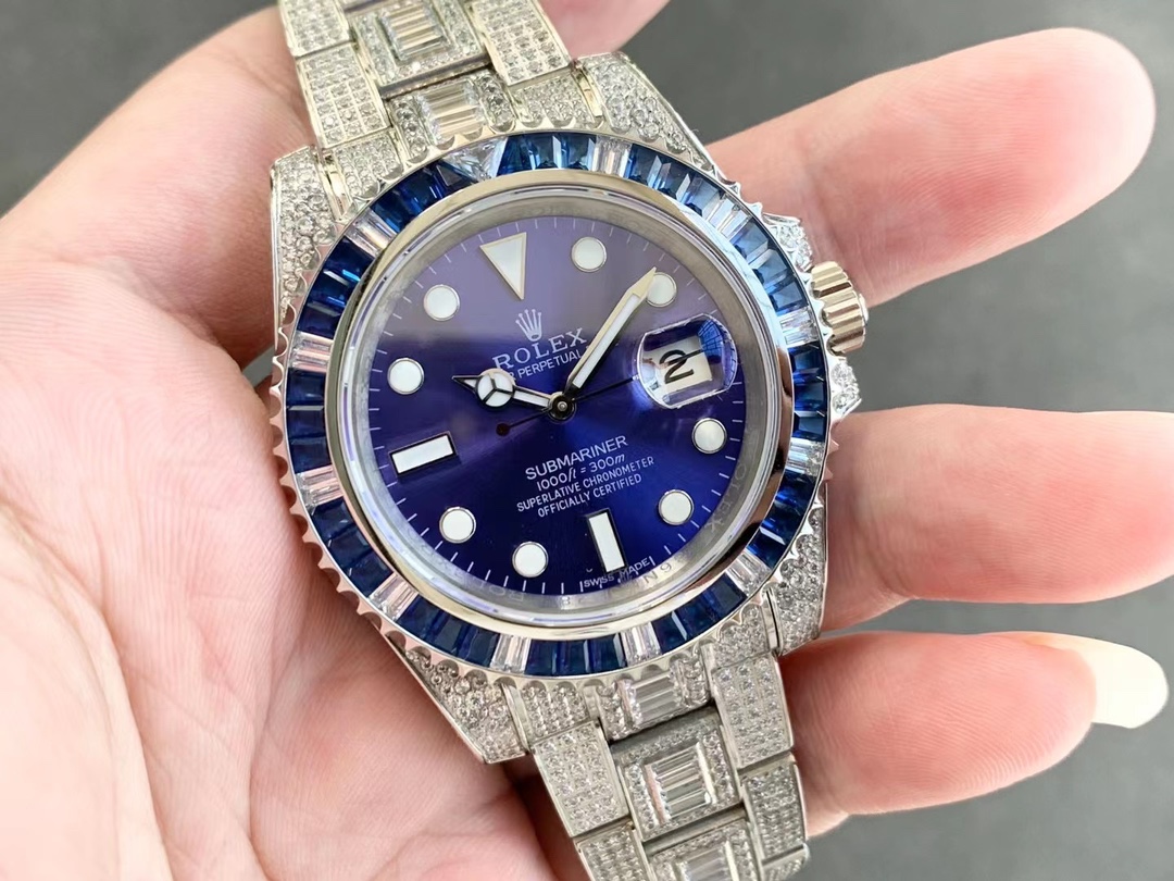 Rolex Submariner Diamond Pavé Special-Blue Diamonds-full diamonds-40MM(1:1 replica)