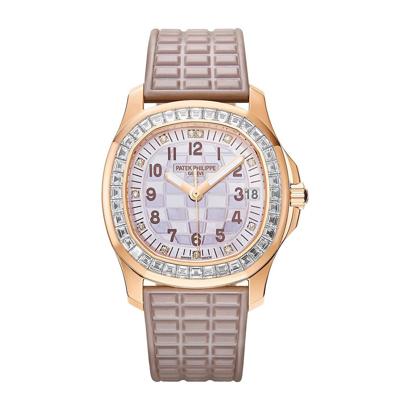 Fake Patek Philippe Replica Watch Aquanaut Luce Haute Joaillerie Rose Gold Diamonds Mother of Pearl Beige Diamond Dial 5072R-001 TC(1:1 replica)