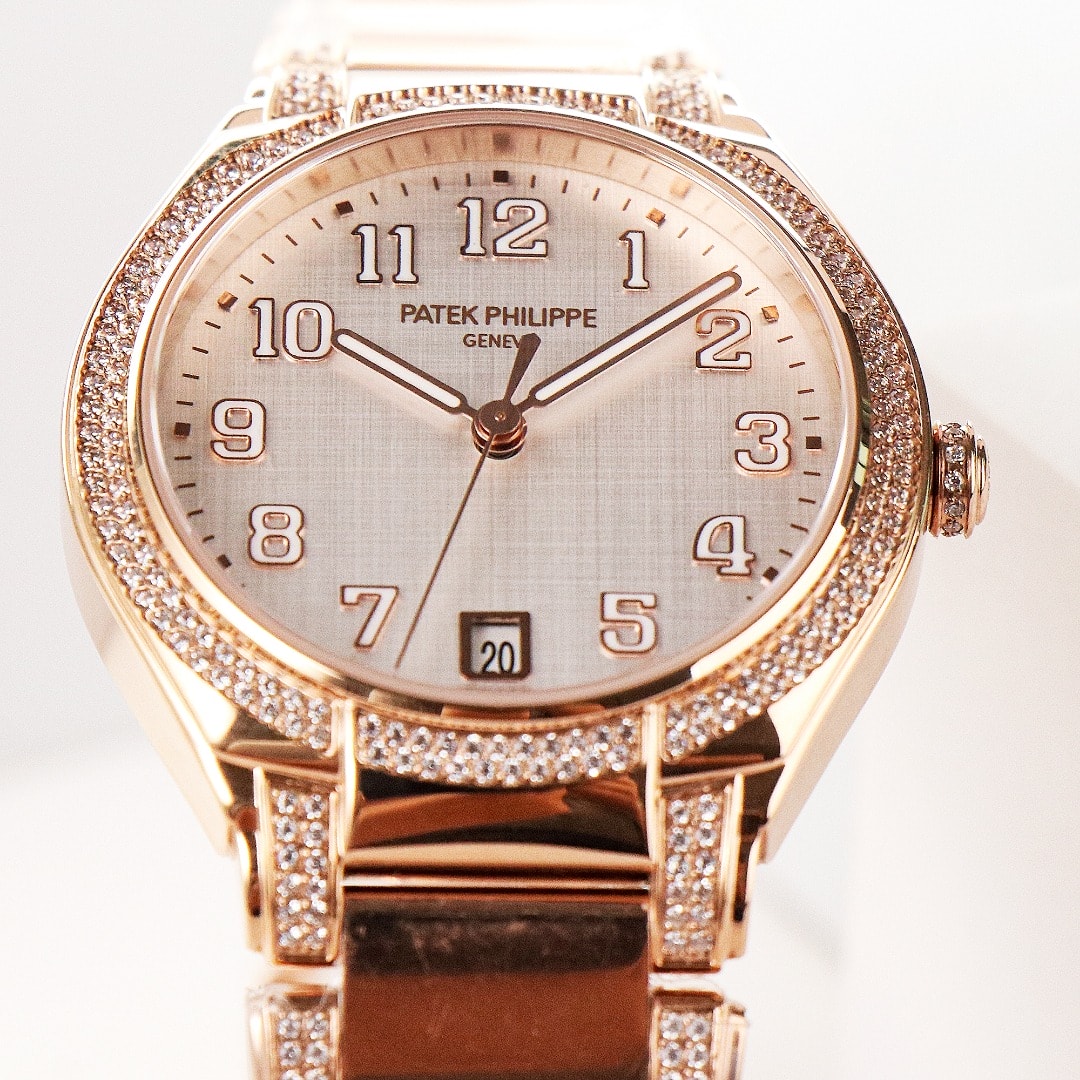 Fake Diamond Watch Replica Patek Philippe Twenty~4 Ladies Rose Gold Silver Dial 7300/1201R-001(1:1 replica)