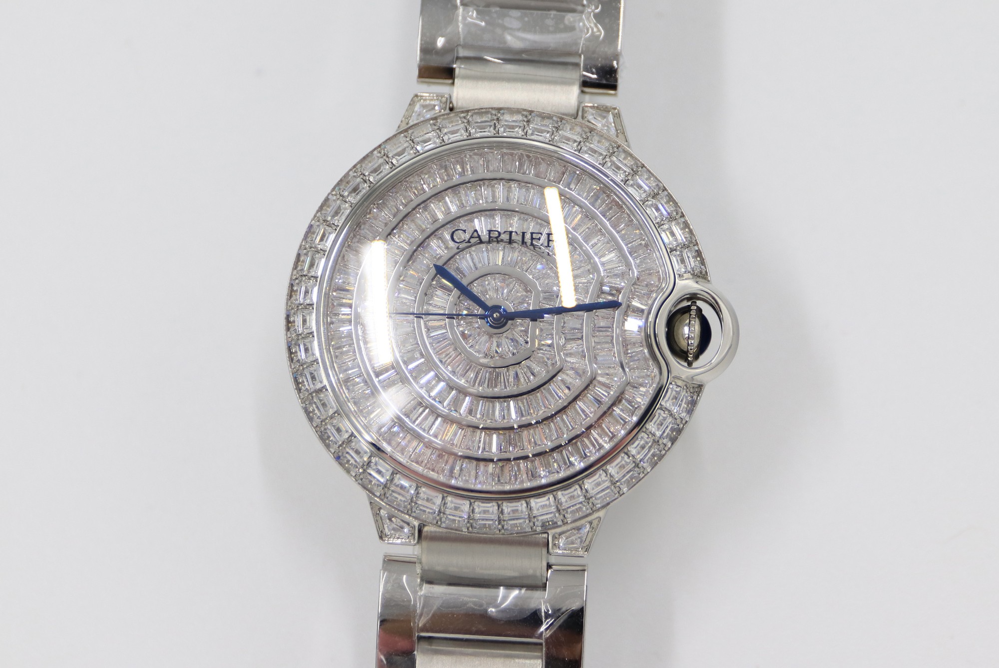 Cartier Blue Balloon Square Diamonds Full Sky Watch-White-Steel Strap-42mm(1:1 replica)