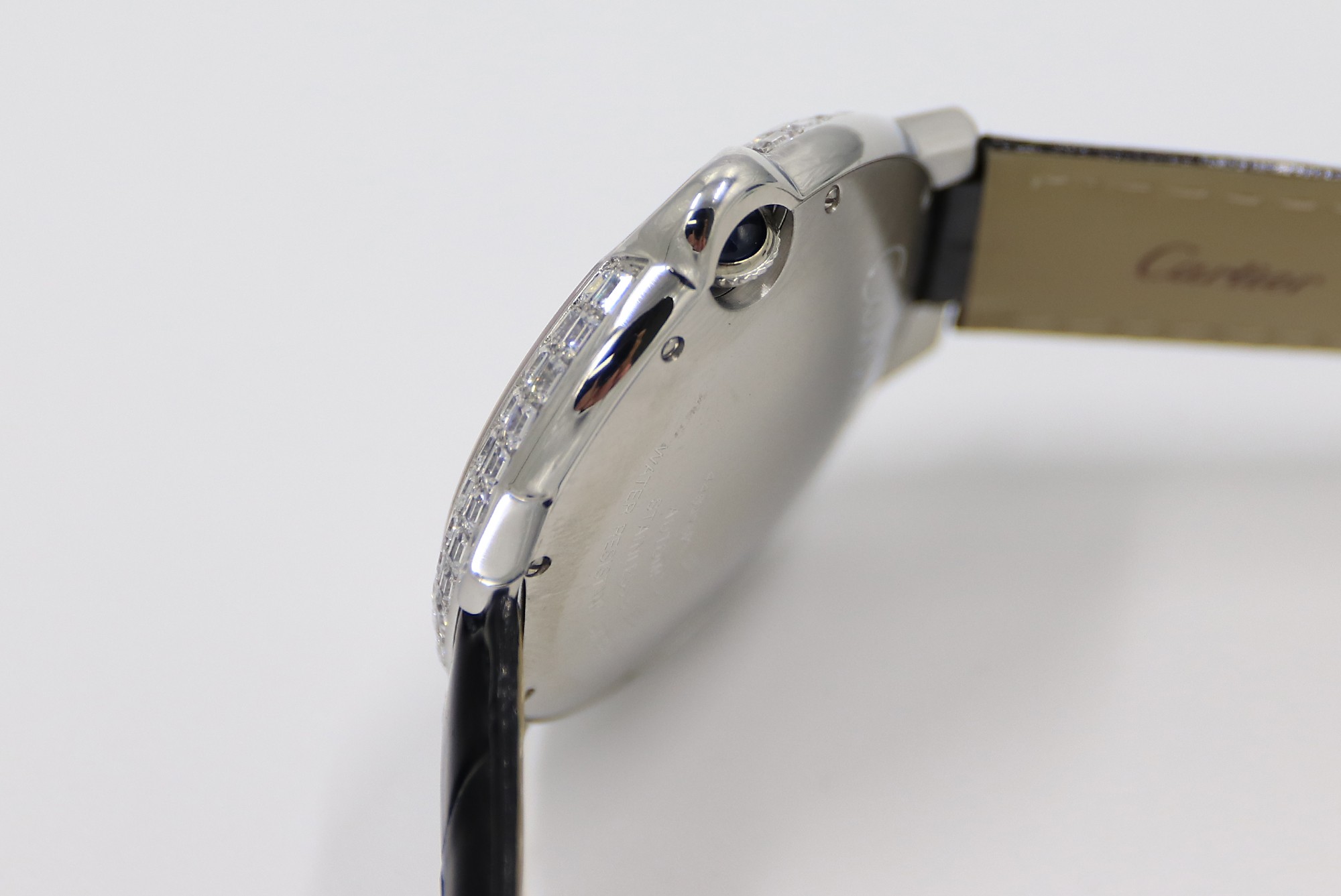 Cartier Blue Balloon Square Diamonds Full Sky Watch-Roman Numerals-White-Leather-42mm(1:1 replica)