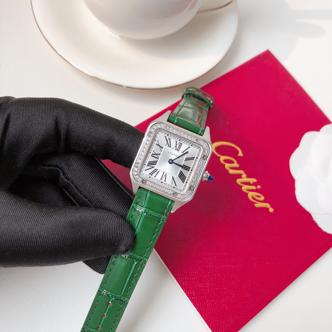 Santos Demoisell Santos Platinum Diamonds - Stainless Steel Mini(1:1 replica)