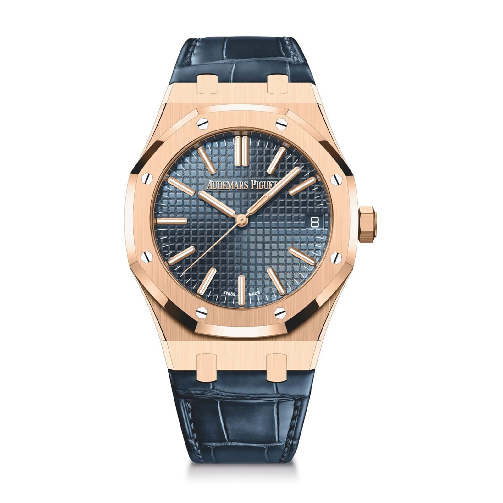 Audemars Piguet Replica AP Watch Royal Oak Selfwinding “50th Anniversary” 41mm Rose Gold Blue Dial Leather Strap 15510OR.OO.D315CR.01-APS(1:1 replica)