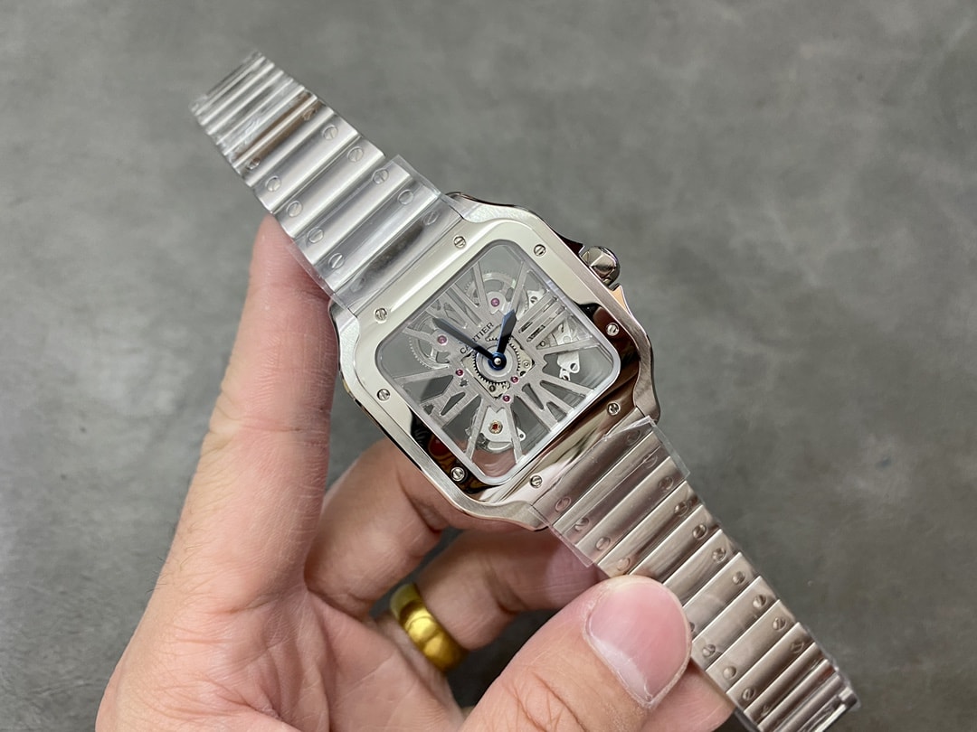 Fake Cartier Watch Santos large model mechanical movement Stainless Steel Skeleton Dial WHSA0015 TWF(1:1 replica)