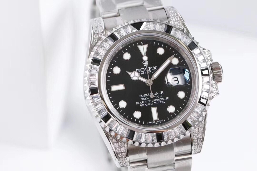 Rolex Submariner Customized with Diamonds-Black Diamonds-40MM(1:1 replica)