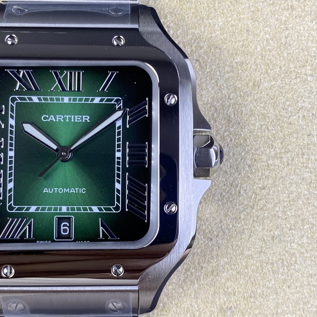 Fake Cartier Watch Santos de Cartier Large Stainless Steel Green Dial WSSA0062 BVF(1:1 replica)