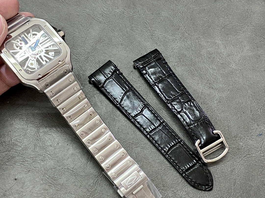 Fake Cartier Watch Santos large model mechanical movement Stainless Steel Skeleton Dial WHSA0015 TWF(1:1 replica)