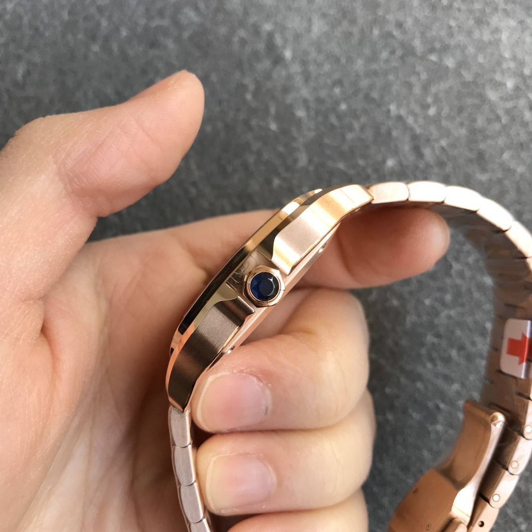 Fake cartier watch Santos large model mechanical movement Silver Dial Rose Gold WGSA0018(1:1 replica)