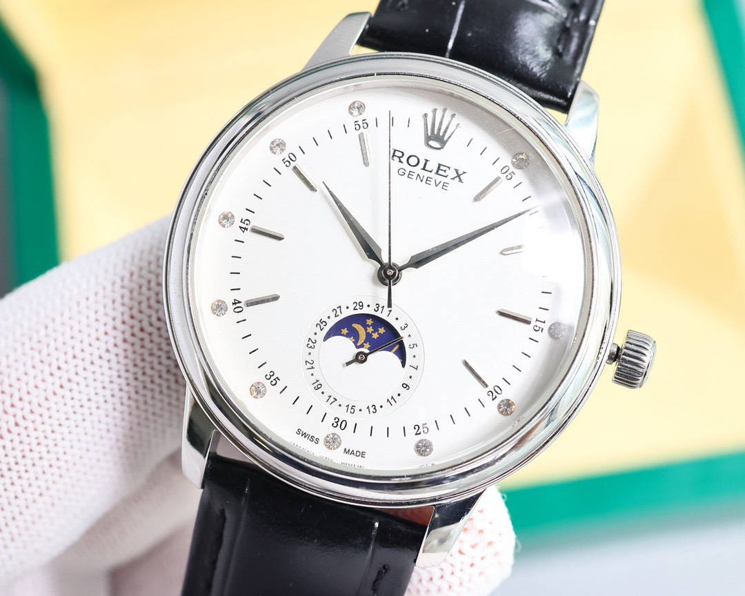 Rolex👑 Cellini Moonphase-40mm-Leather-White(1:1 replica)