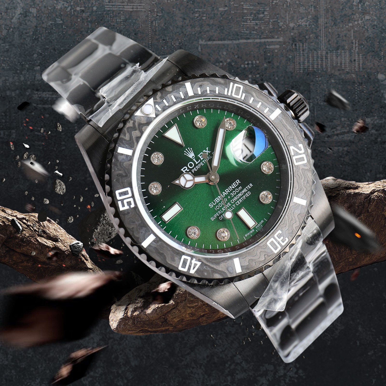 ROLEX Rolex Customized Submariner-Diamond Dial-Carbon Fiber Bezel-Black Green(1:1 replica)