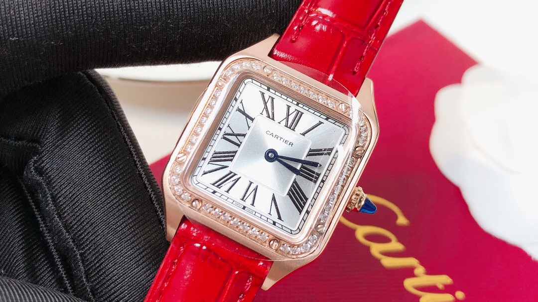 Santos Demoisell Santos Platinum Diamonds Collection - Steel Mini - Red(1:1 replica)