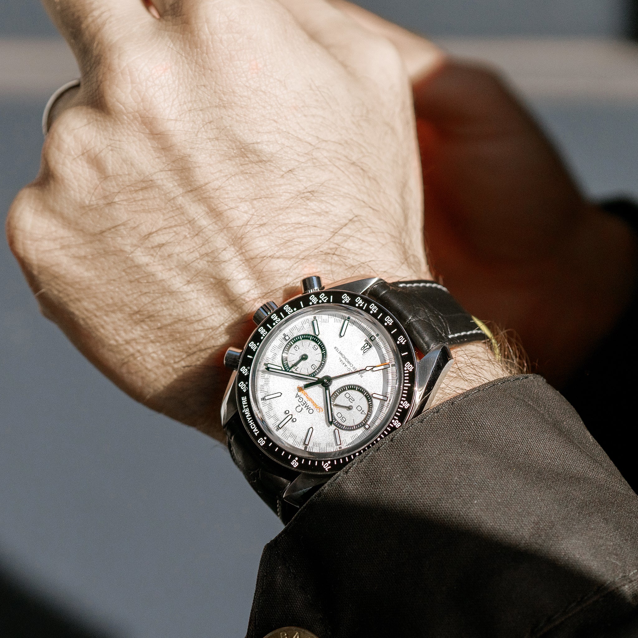 Speedmaster Racing Co-Axial Master Chronometer Chronograph 44.25mm White Dial On Strap(1:1 replica)