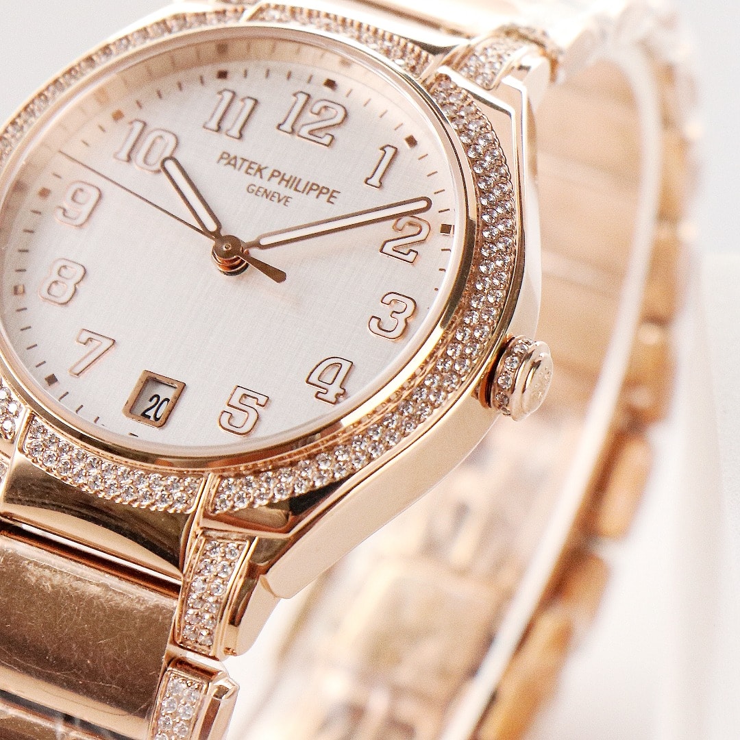 Fake Diamond Watch Replica Patek Philippe Twenty~4 Ladies Rose Gold Silver Dial 7300/1201R-001(1:1 replica)