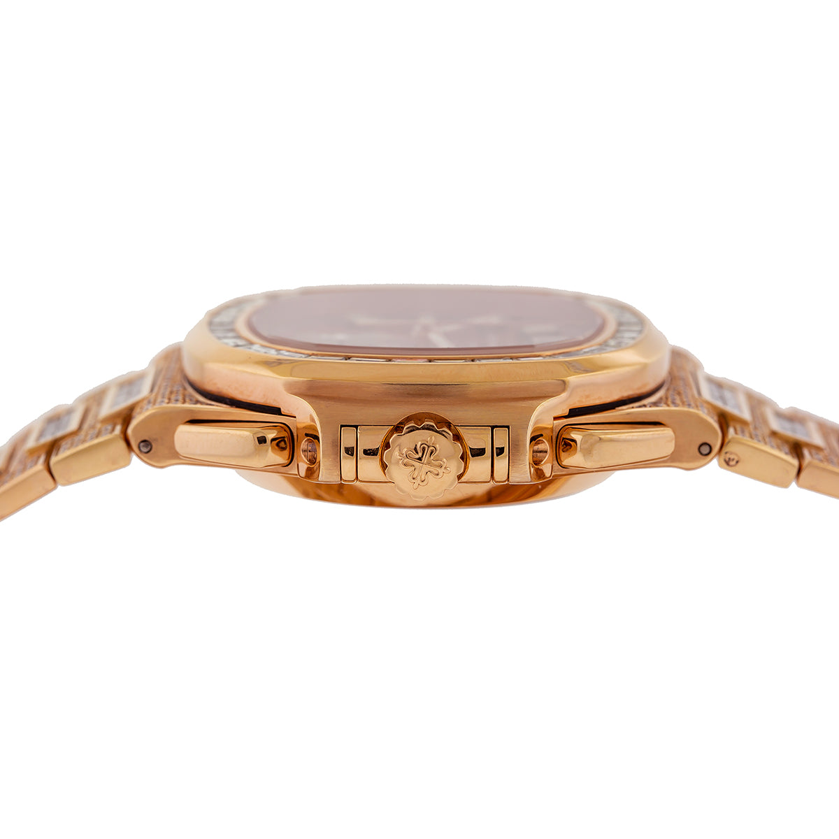 18K Rose Gold Patek Philippe Nautilus 5980/1R 40.5mm Brown Dial 25CT Diamonds(1:1 replica)