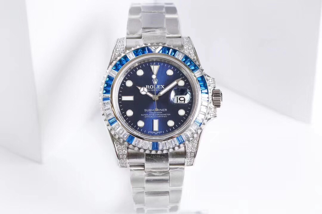 Rolex Submariner Customized with Diamonds-Blue Diamonds-40MM(1:1 replica)