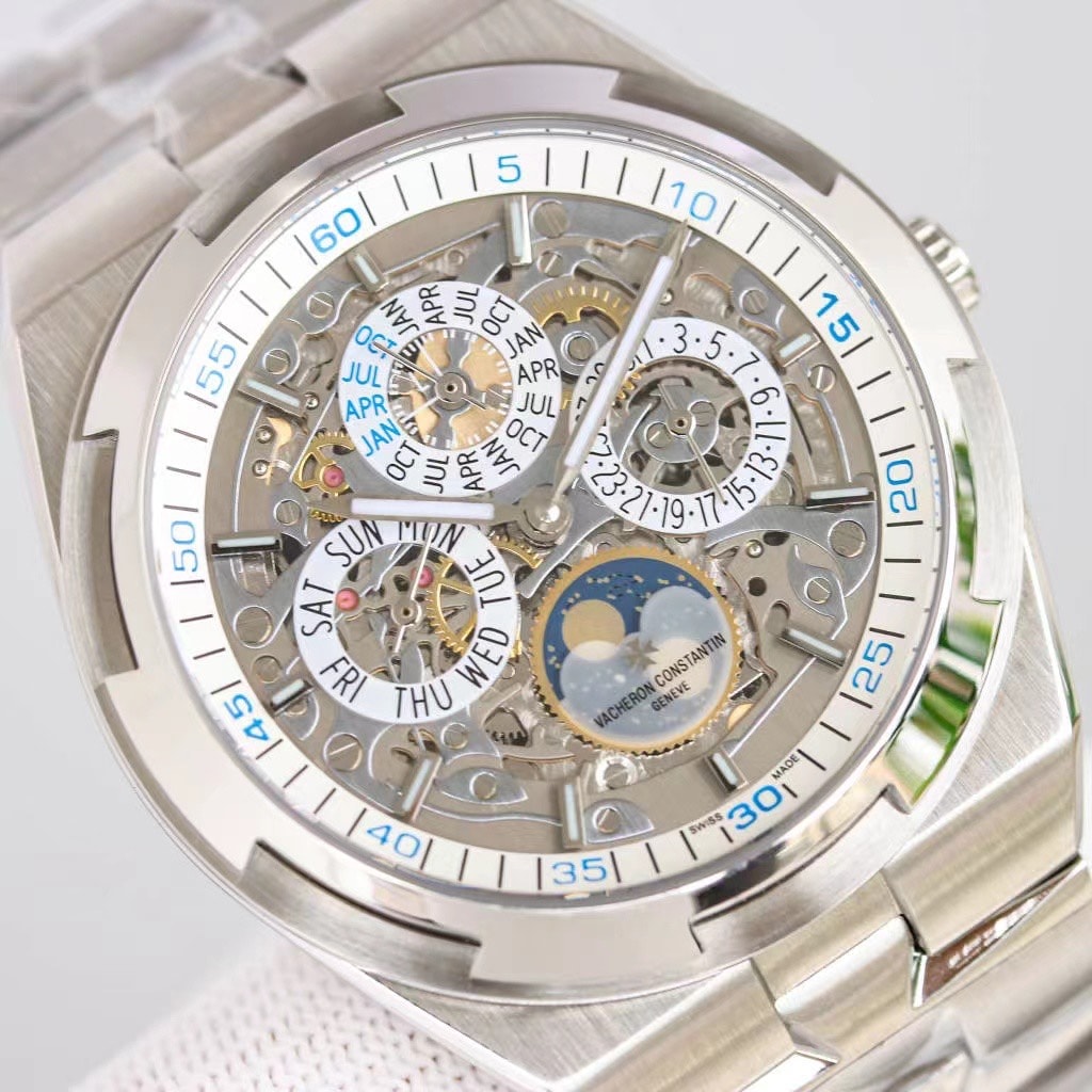 Fake Vacheron Constantin Replica Watch Overseas perpetual calendar ultra-thin skeleton Boutique Exclusive 41.5 MM WHITE GOLD 4300V/220G-B946(1:1 replica)