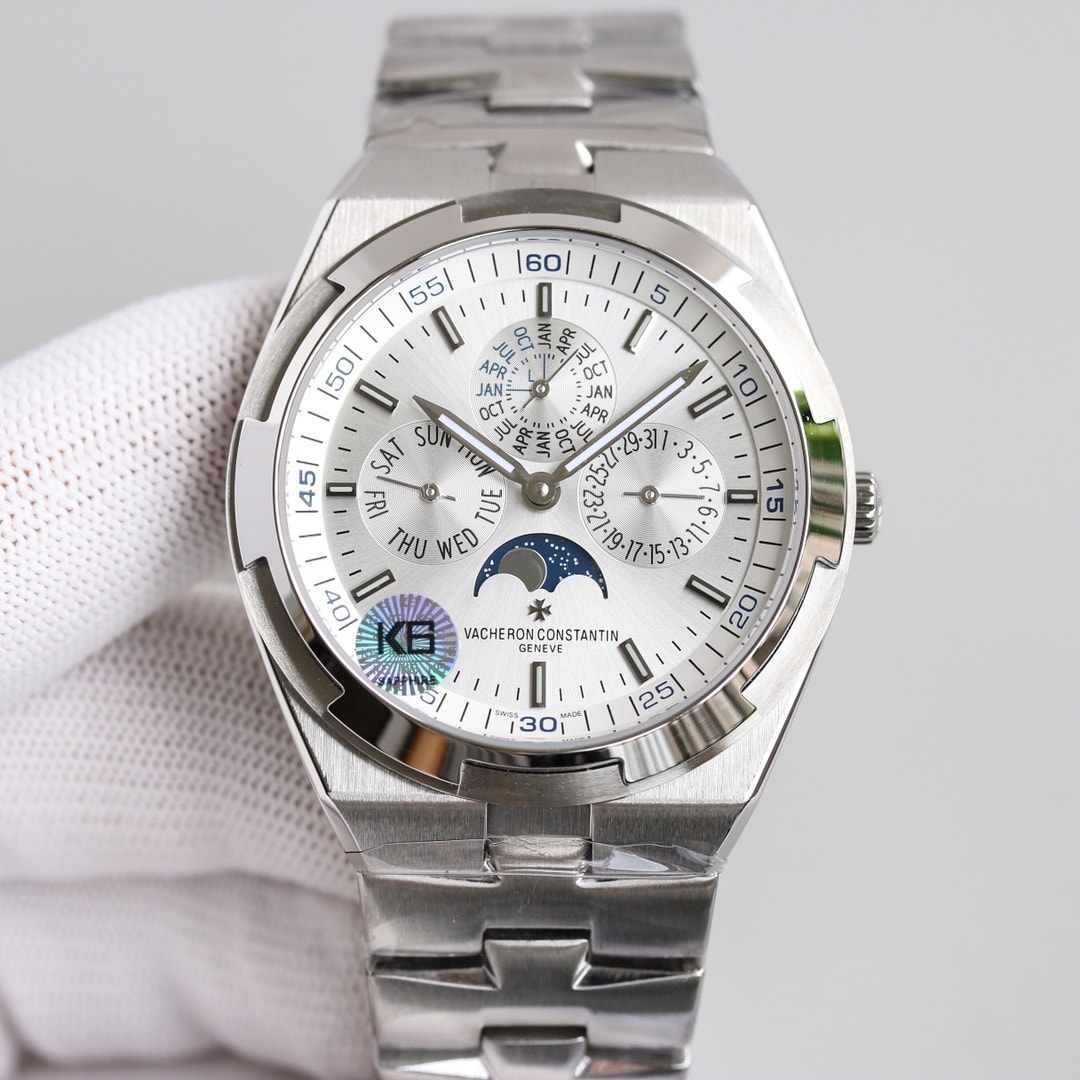 Fake Vacheron Constantin Replica Watch Overseas perpetual calendar ultra-thin Boutique Exclusive 41.5 MM WHITE GOLD 4300V/220G-B945(1:1 replica)