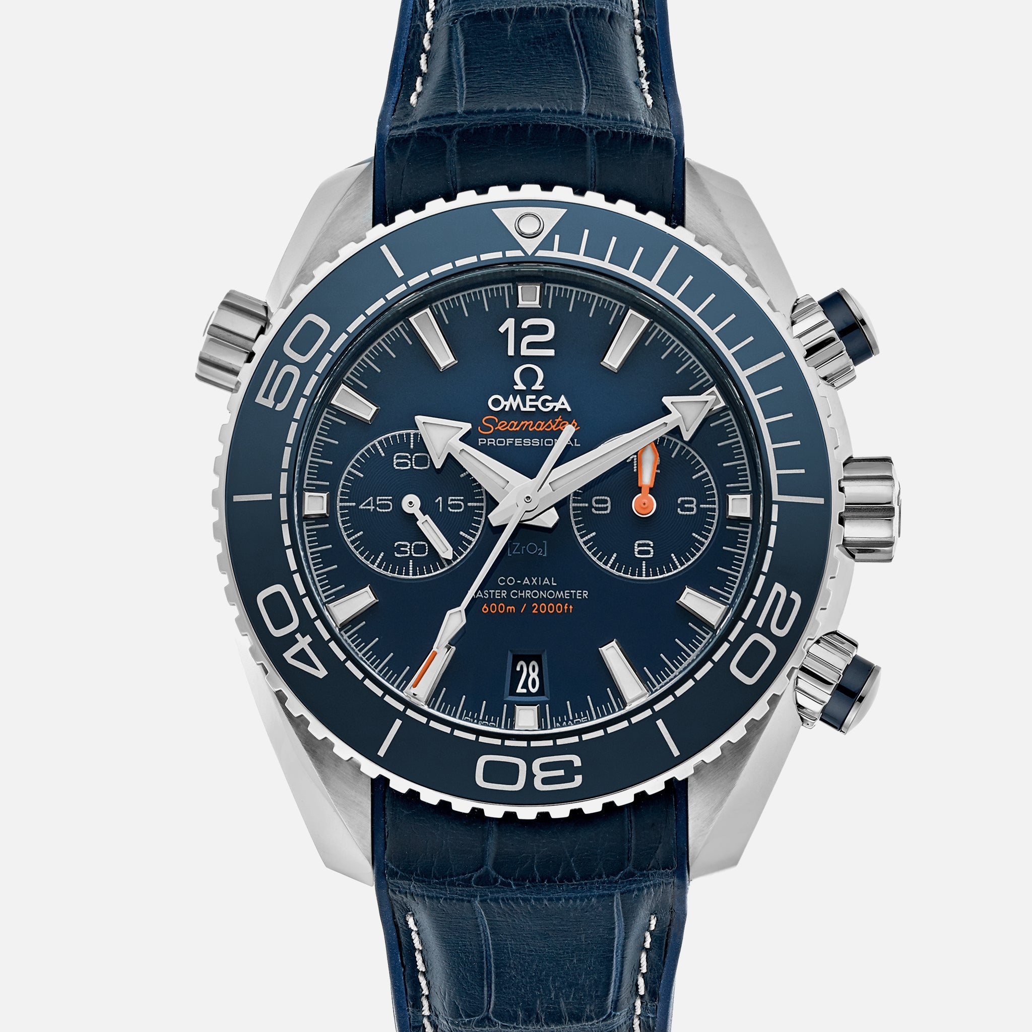 Seamaster Planet Ocean 600M Co-Axial Master Chronometer Chronograph 45.5mm Blue Dial On Leather Strap With Rubber Lining(1:1 replica)
