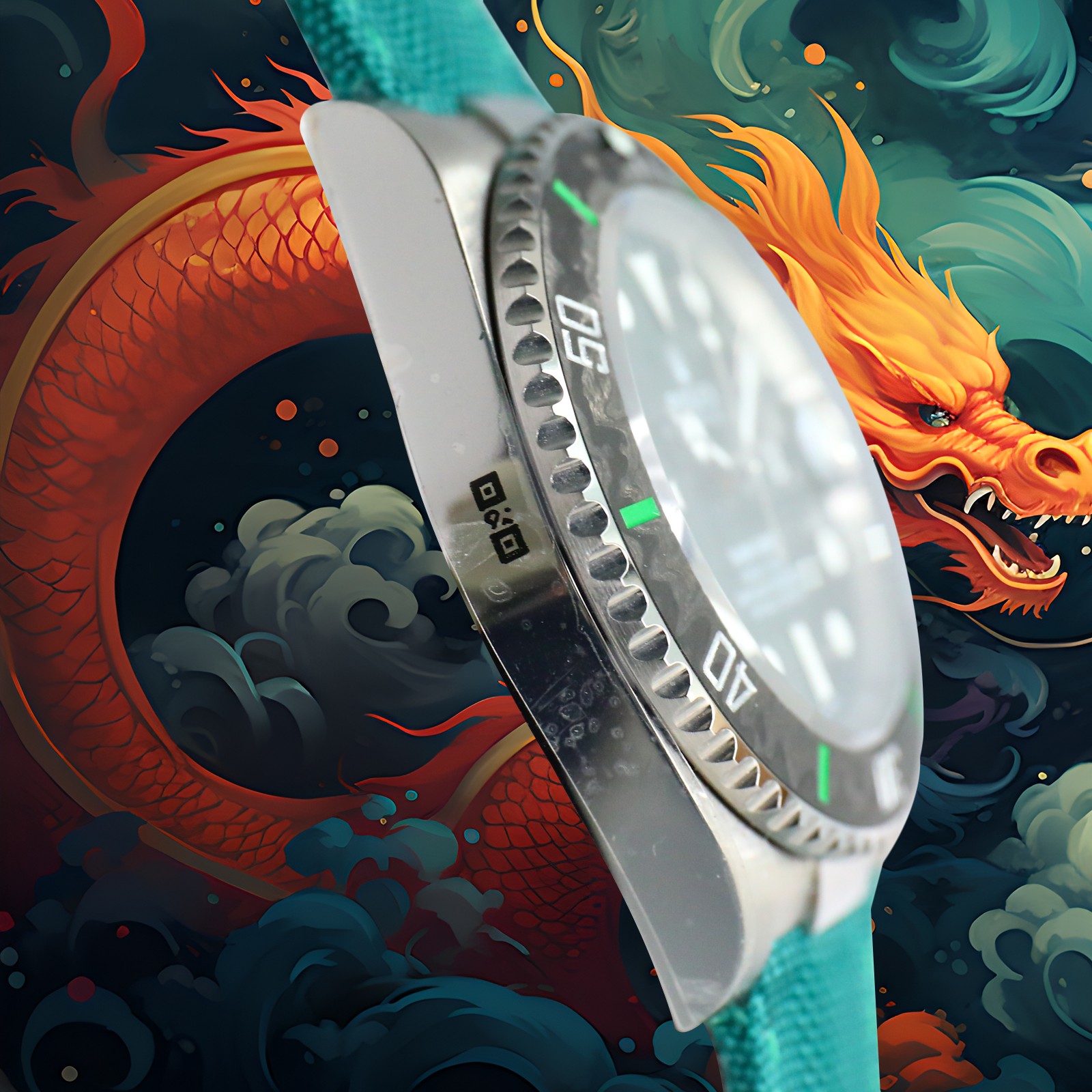 ROLEX Year of the Dragon Auspicious 🔥 🔥 Submariner Carbon Fiber Bezel - Velcro Strap - Green(1:1 replica)