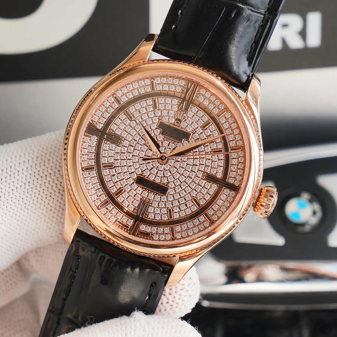 Rolex Cellini Full Star Collection-39.5mm-Imported Italian cowhide leather(1:1 replica)