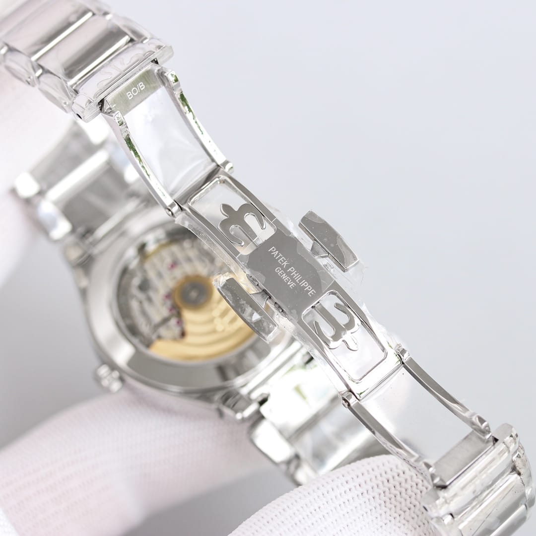 Fake Diamond Watch For Women Patek Philippe Replica Twenty~4 Ladies Stainless Steel Olive Green Dial 7300/1200A-011(1:1 replica)