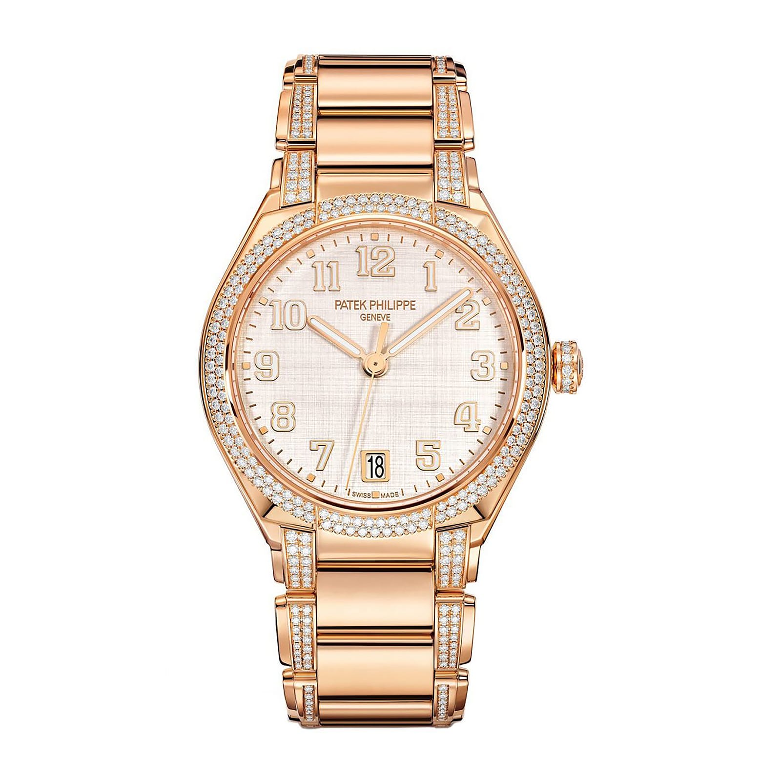Fake Diamond Watch Replica Patek Philippe Twenty~4 Ladies Rose Gold Silver Dial 7300/1201R-001(1:1 replica)