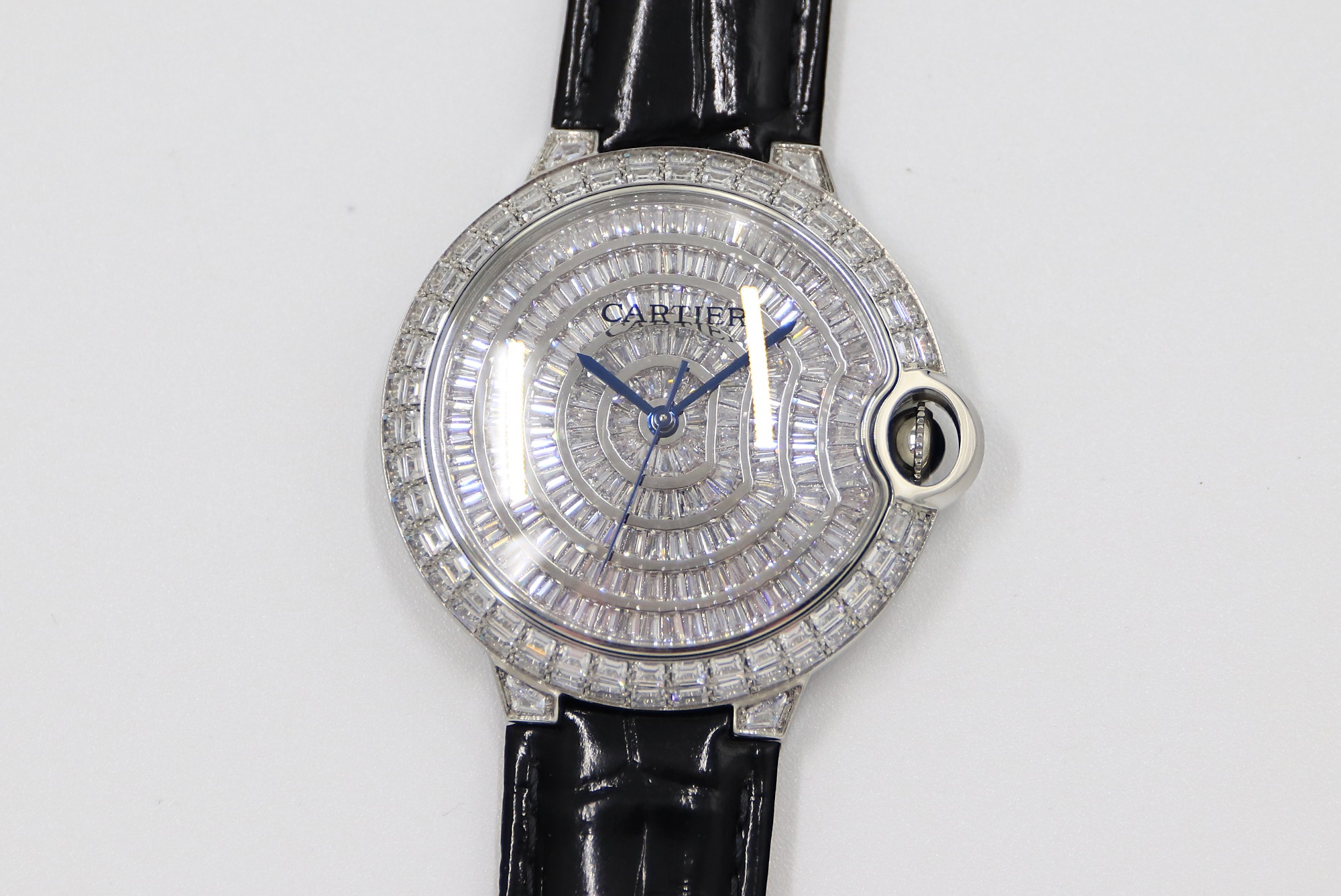 Cartier Blue Balloon Square Diamonds Full Sky Watch-White-Leather-42mm(1:1 replica)