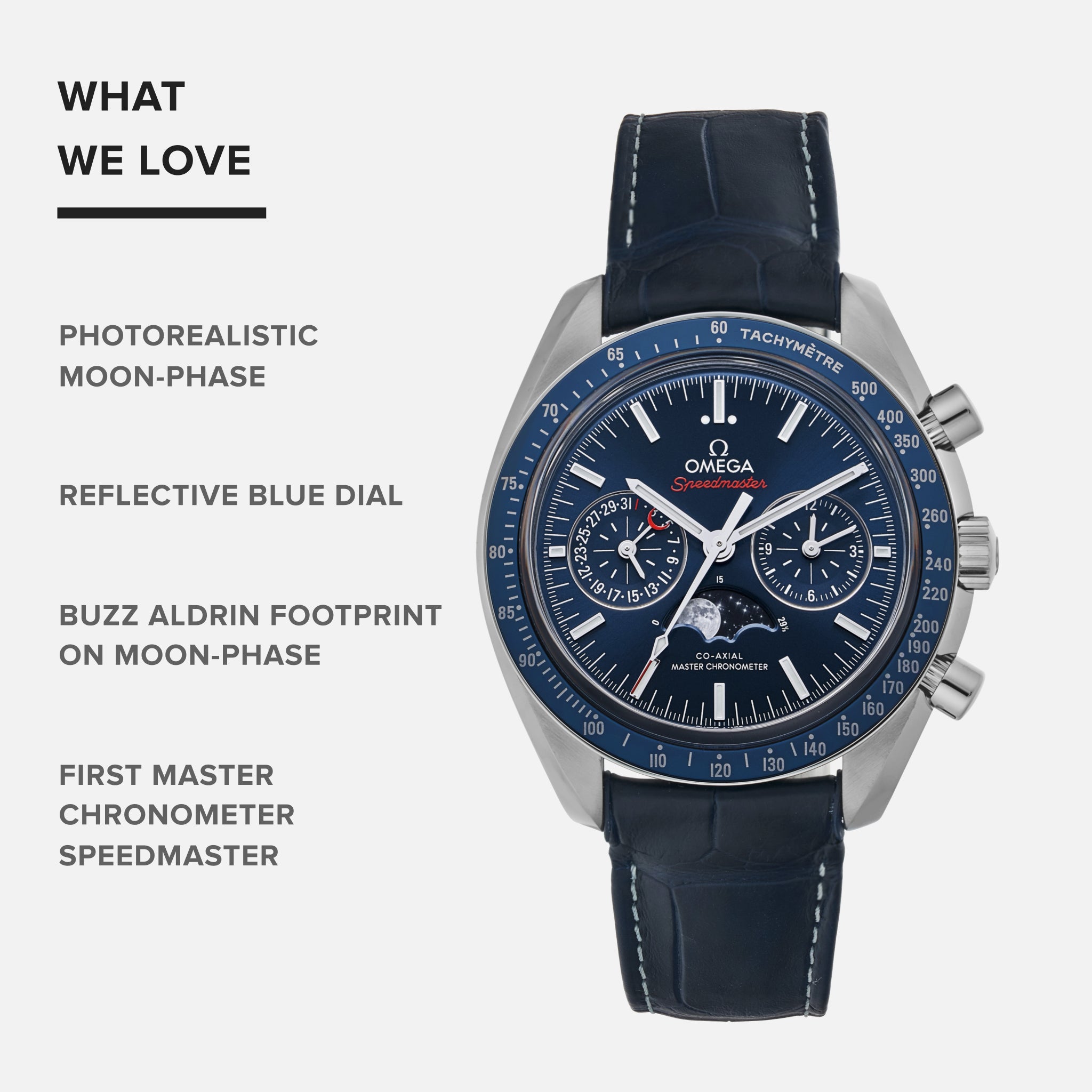 Speedmaster Moonwatch Co-Axial Master Chronometer Moonphase Chronograph 44.25mm Blue Dial(1:1 replica)