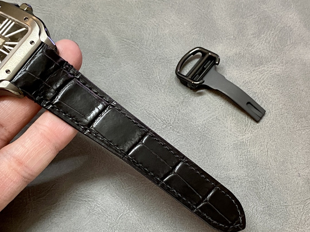 Fake Cartier watch Santos large model mechanical movement Black ADLC Steel Skeleton Dial WHSA0009 TWF(1:1 replica)