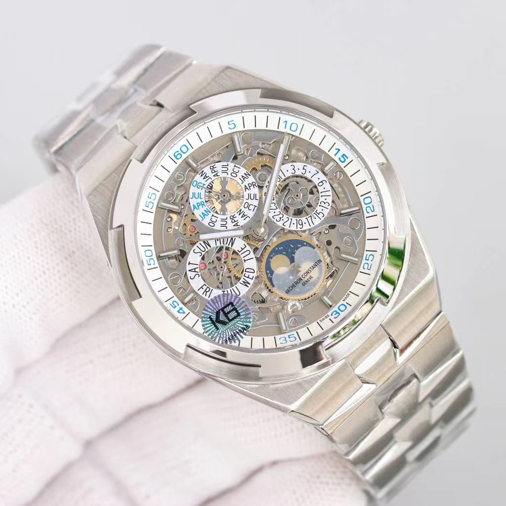 Fake Vacheron Constantin Replica Watch Overseas perpetual calendar ultra-thin skeleton Boutique Exclusive 41.5 MM WHITE GOLD 4300V/220G-B946(1:1 replica)