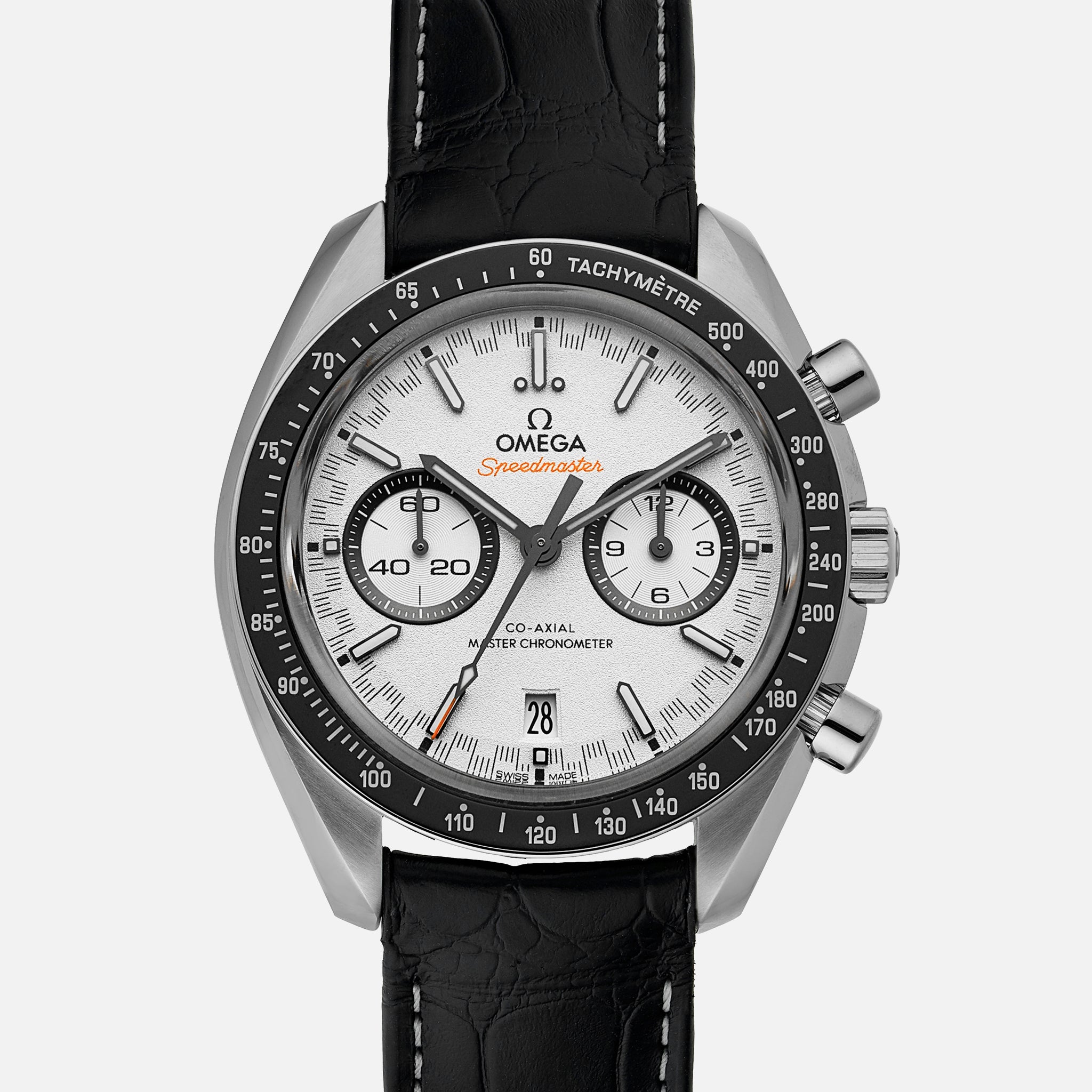 Speedmaster Racing Co-Axial Master Chronometer Chronograph 44.25mm White Dial On Strap(1:1 replica)