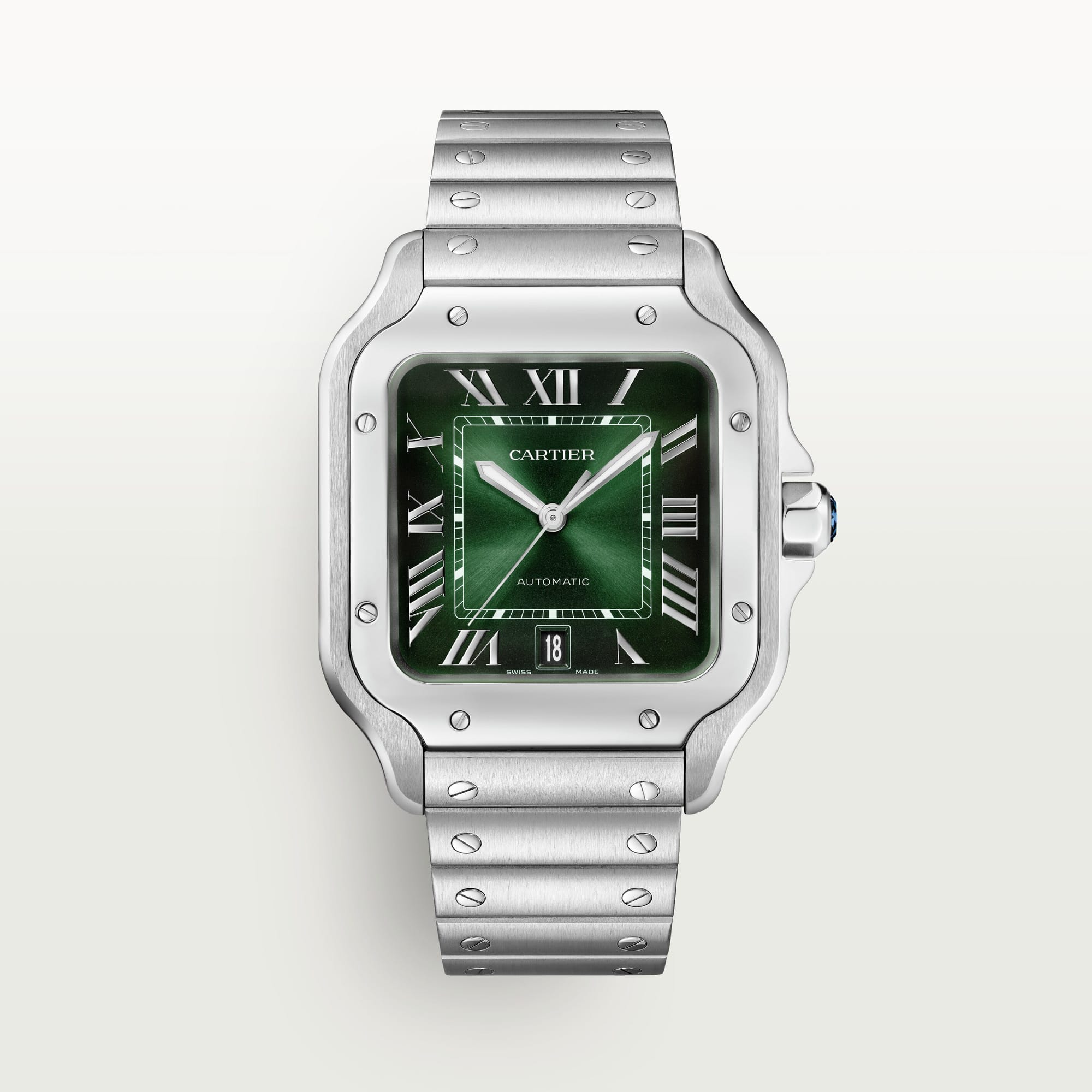 Fake Cartier Watch Santos de Cartier Large Stainless Steel Green Dial WSSA0062 BVF(1:1 replica)