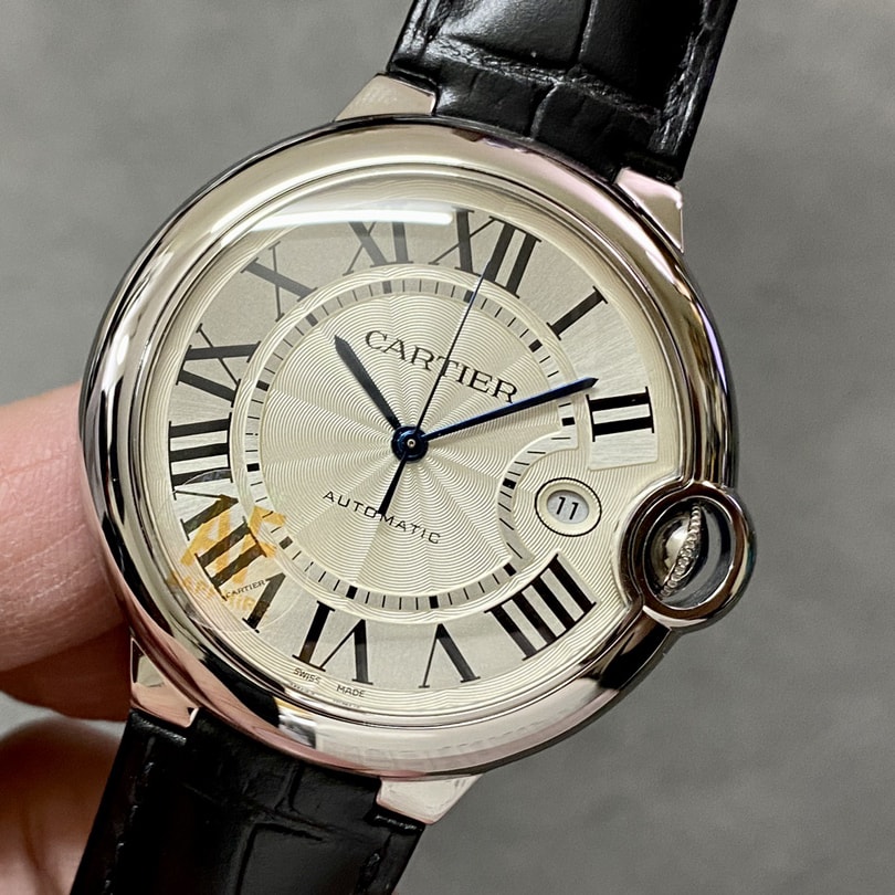 Cartier Ballon Bleu de Fake Cartier Watch Stainless Steel 42mm Silver Dial Leather Strap WSBB0026-AF(1:1 replica)