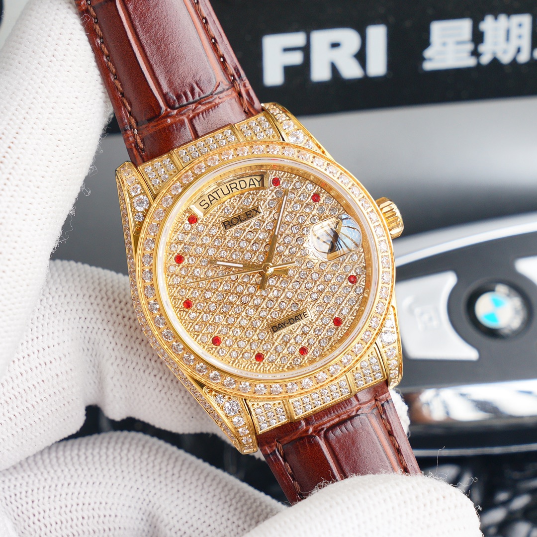 Rolex new full-diamond logotype - full diamonds with classic lettering - official size 36mm(1:1 replica)