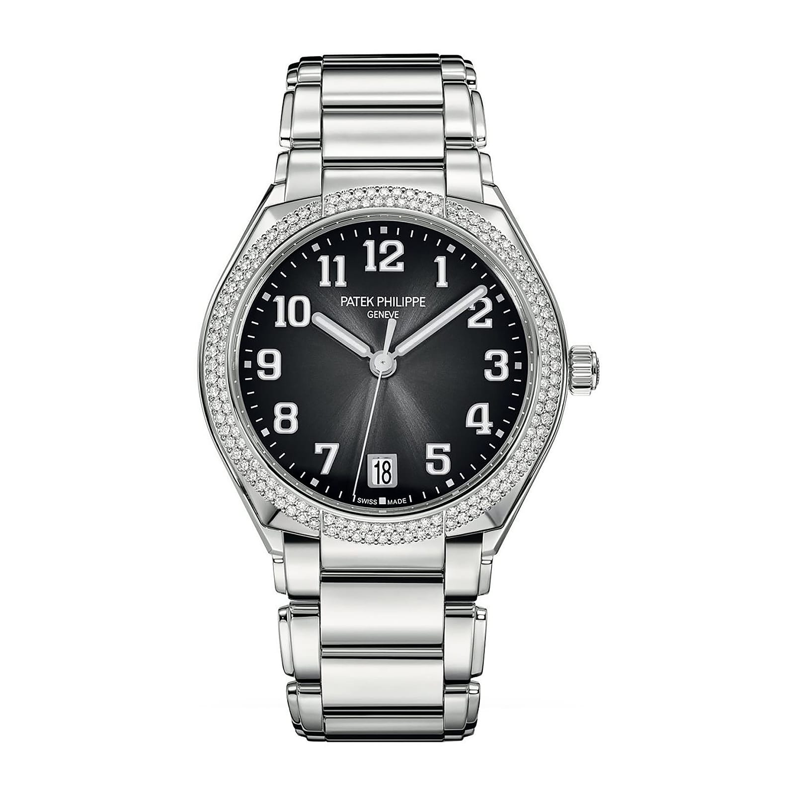 Fake Diamond Watch Replica Patek Philippe Twenty~4 Ladies Stainless Steel Grey Sunburst Dial 7300/1200A-010(1:1 replica)