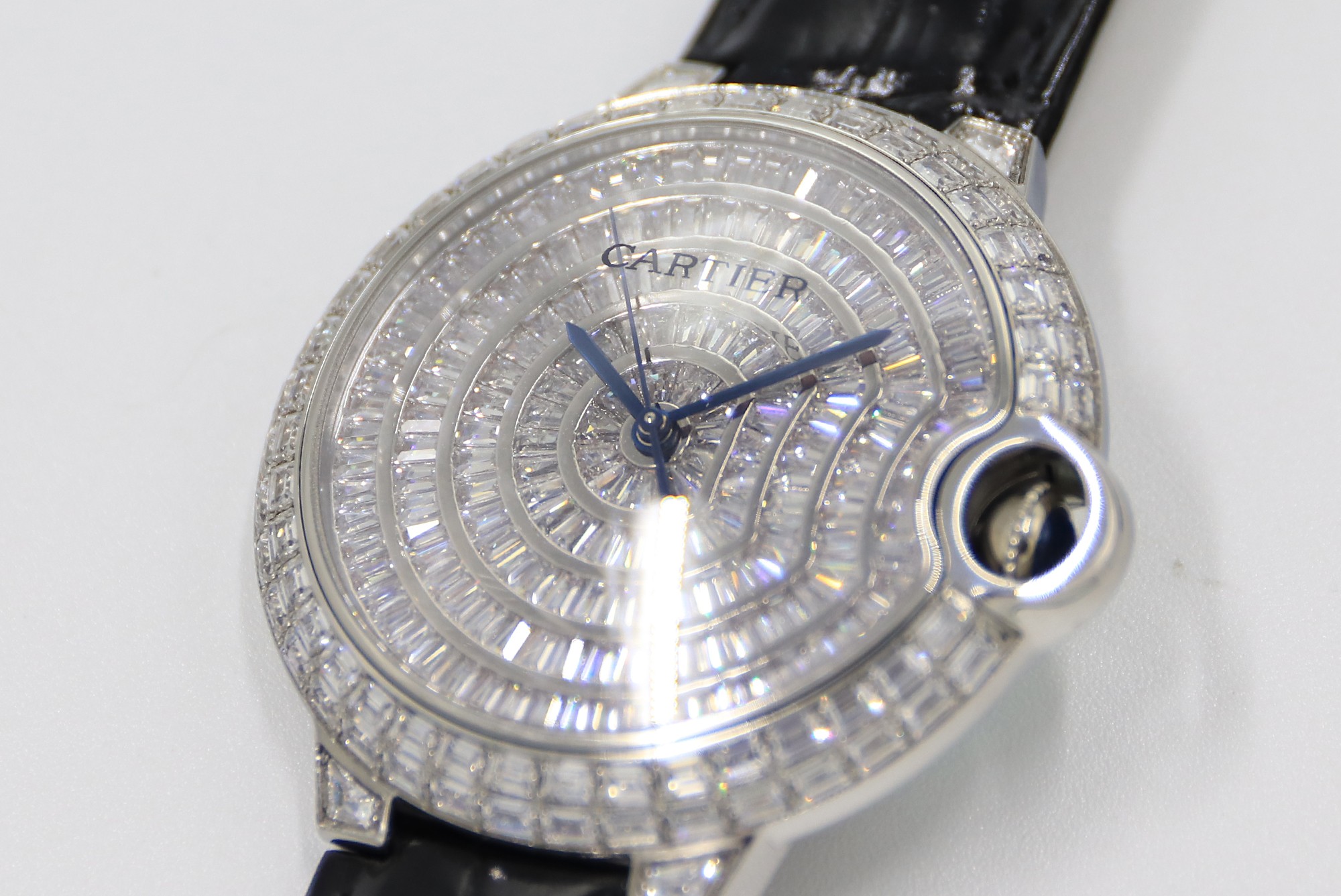 Cartier Blue Balloon Square Diamonds Full Sky Watch-White-Leather-42mm(1:1 replica)