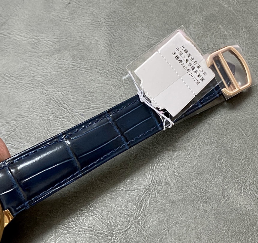 Ballon Bleu De Fake Cartier Watch Rose Gold 42mm Blue Dial Leather Strap WGBB0036 AF(1:1 replica)