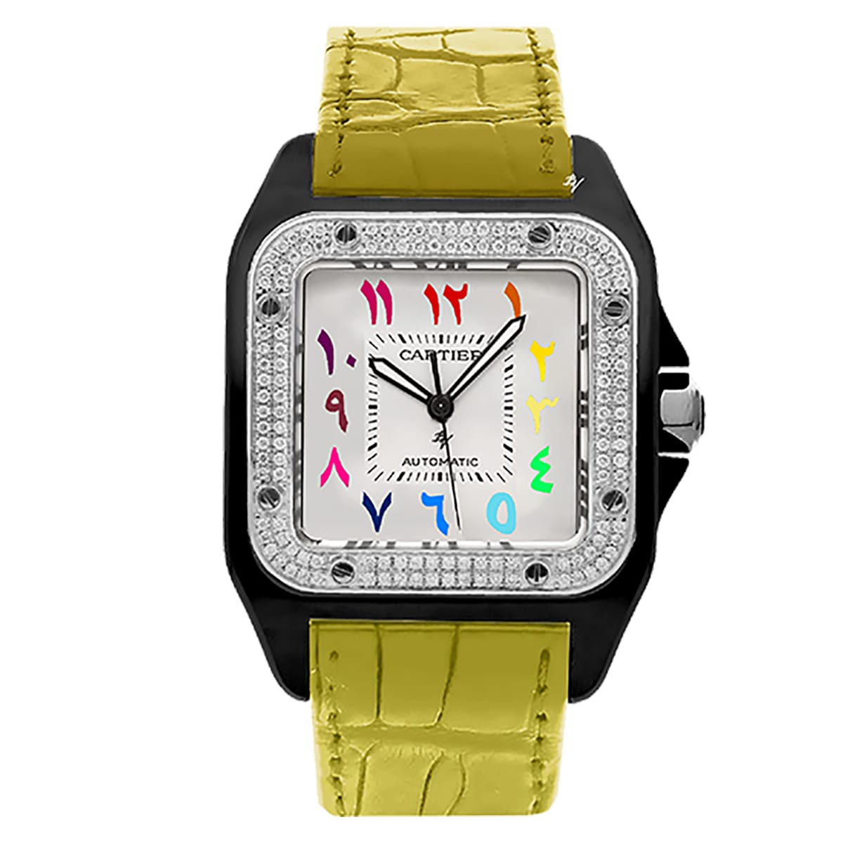 Fake Cartier Replica Watch Santos 100 Anniversary Rainbow Limited Edition Black Custom DLC-PVD(1:1 replica)