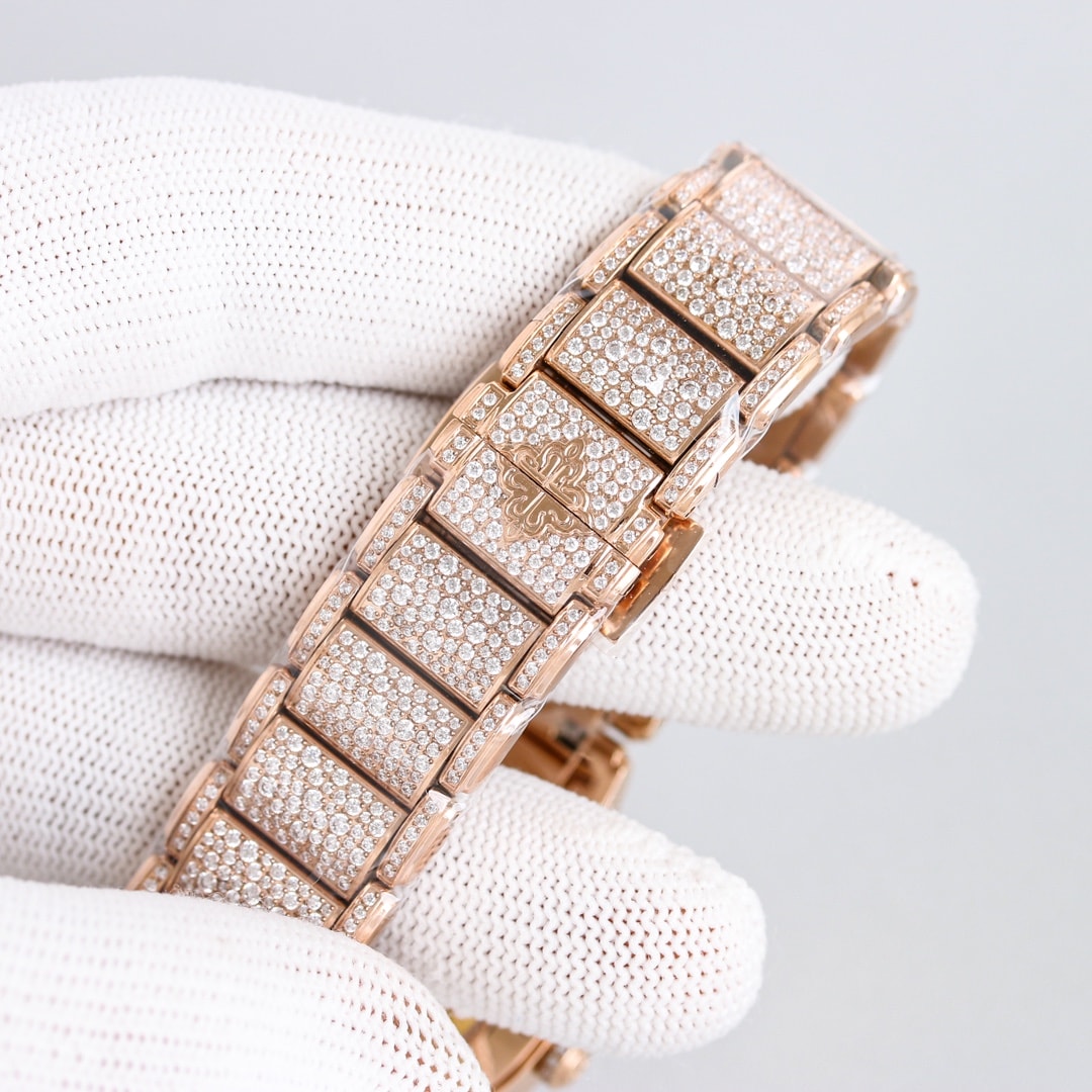 Fake Diamond Watch Replica Patek Philippe Twenty~4 Automatic Haute Joaillerie Rose Gold Diamond Paved Dial & Bracelet 7300/1450R-001(1:1 replica)