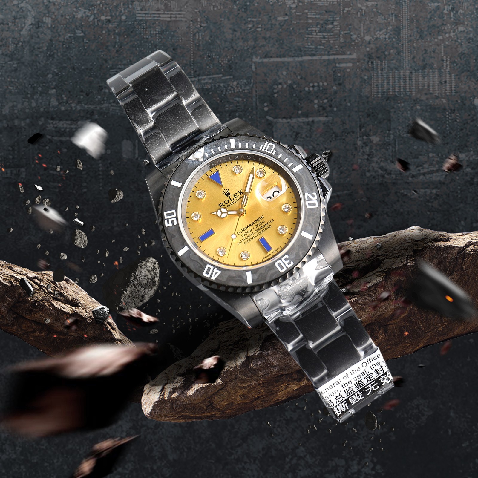 ROLEX Rolex Customized Submariner-Diamond Dial-Carbon Fiber Bezel-Black Gold(1:1 replica)